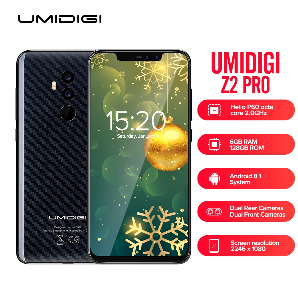 UMIDIGI Z2 PRO 4G смартфон 6,2 ''Android 8,1 Helio P60 Восьмиядерный 6 ГБ+ 128 Гб полноэкранный мобильный телефон с функцией распознавания лица