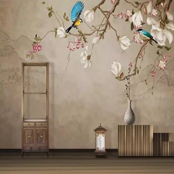 

Custom Photo Wallpaper 3D Flowers Birds Hand Painted Magnolia Flower Murals Living Room Bedding Room Study Room 3D Backdrop Wall