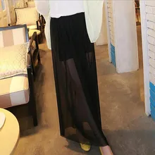 Летняя женская мода черная прозрачная сетчатая юбка миди прямая Сексуальная шифоновая длинная юбка из тюля