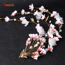 Золотой свадебный головной убор с цветами из пряжи корейский стиль Свадебная повязка на голову аксессуары для невест T081