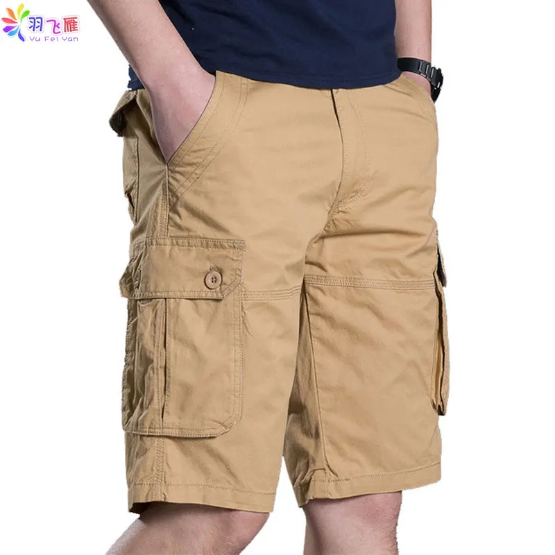 Yufeiyan/ летние мужские повседневные шорты, Хлопковые Бриджи, мужские однотонные шорты с карманами, средняя талия, большие размеры, мужские шорты