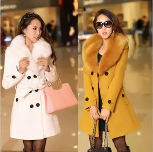 Patchwork Women Woolen Coat Slim Women's Jacket Fur Collar Cashmere Coat and Jacket