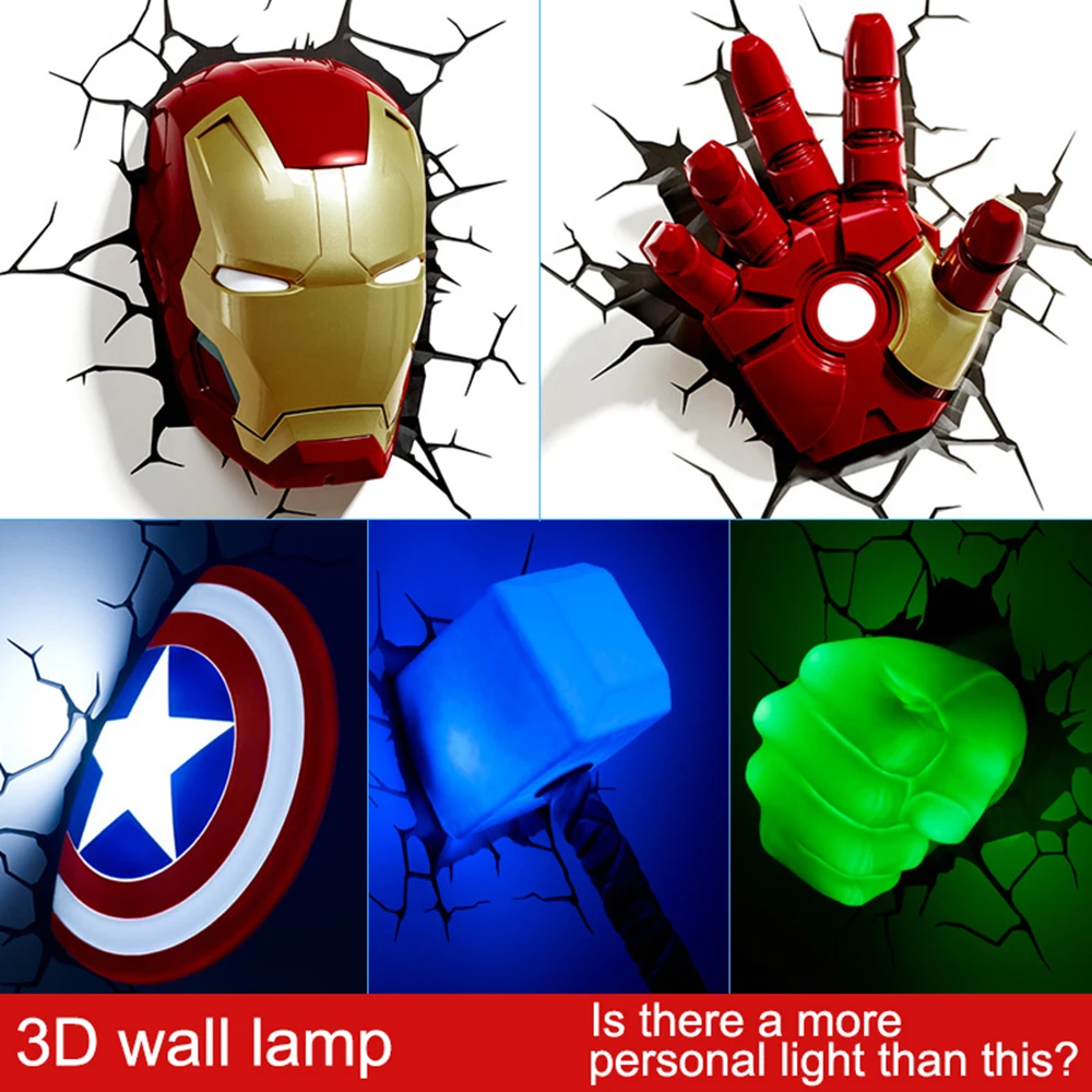 Drop ship Marvel avengers 3D creative wall lamp decorated