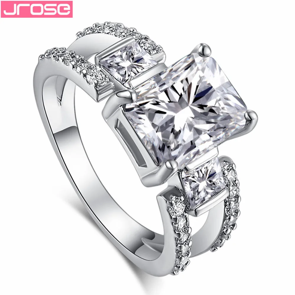 

JROSE Wedding Fashion Jewelry Green White Cubic Zirconia White goldplated Ring Size 6 7 8 9 10 Free Shipping For Women