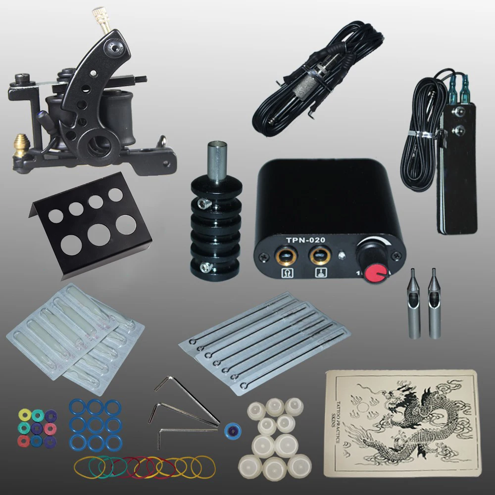 Complete Tattoo kits 8 wrap coils guns machine black tattoo machine