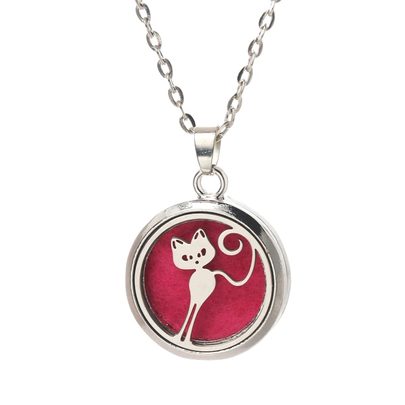 

1pcs Cat pattern stainless steel Perfume Pendant Magnetic Aromatherapy Necklace Jewelry Essential Oil Diffus Locket gift