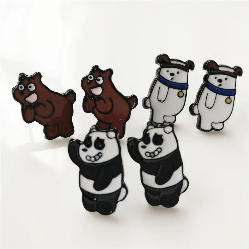 

United States cartoon We Bare Bears our naked flames Bears three base guest good za Xiong Di drip alloy stud earrings