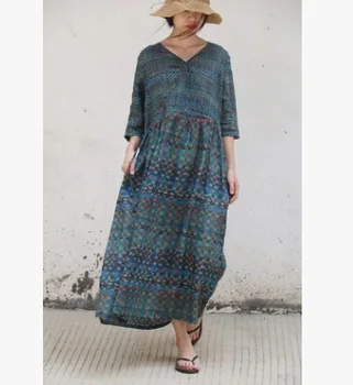 

New products listed in the summer of 2019, the original design of high-end loose big yards of ramie women dress
