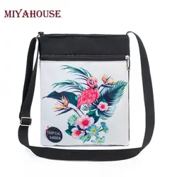 Miyahouse двойная молния цветочный и фламинго печатных плечо телефон сумка Для женщин высокое качество холст сумка для девочек