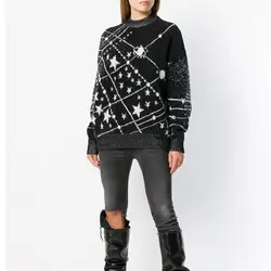 2018 зима Harajuku Black Star печати Для женщин вязаный свитер, пуловер взлетно-посадочной полосы с длинным рукавом Женский Улица свитер Пуловеры