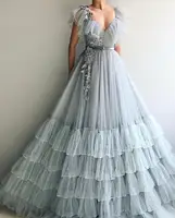 Robe de soiree вечернее платье для мусульманских женщин 2019 Тюль Цветы Дубай Саудовская Арабский длинное вечернее платье для выпускного вечера