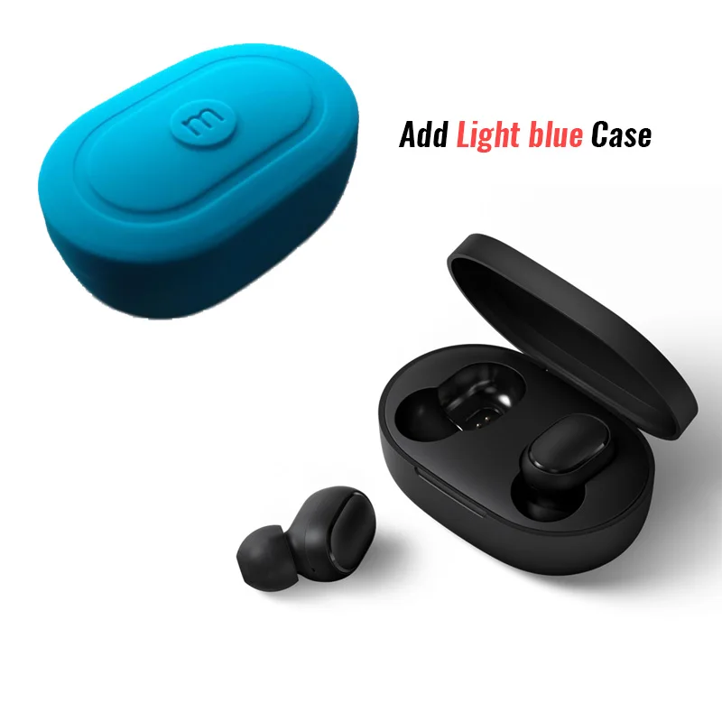 Xiaomi Redmi AirDots Bluetooth гарнитура 5,0 TWS истинный беспроводной стерео SBC милый мини-светильник наушники с автоматической зарядкой - Цвет: add light blue case