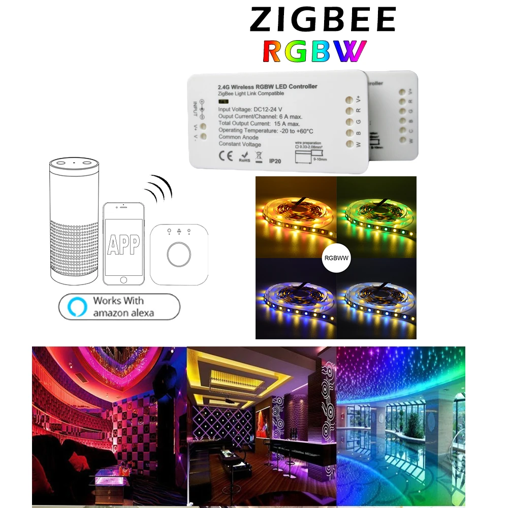 

Home Smart ZIGBEE 5M 300 LEDs RGBW Strip and ZIGBEElred controller zll light link for Hue Echo Alexa plus Voice control a set