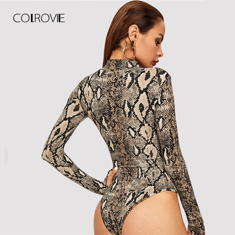 Боди с высоким воротом COLROVIE Осеннее повседневное офисное боди длинным рукавом и