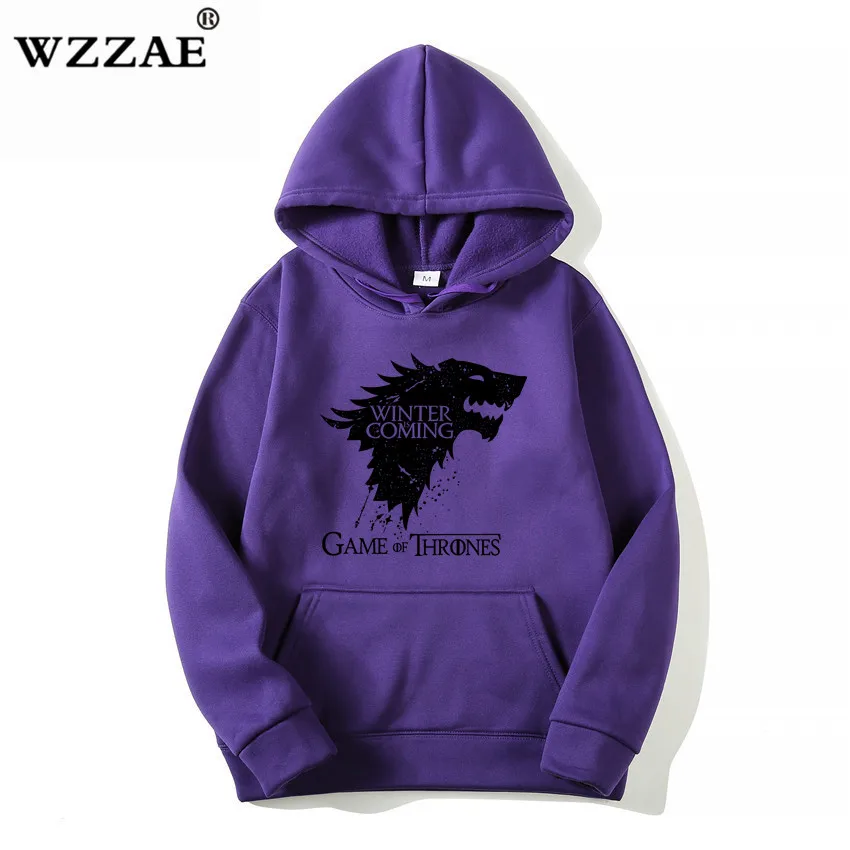WZZAE новая игра престолов диревольф мужские толстовки и свитшоты зима скоро хлопок с капюшоном высшего качества размера плюс M-XXXL - Цвет: Purple 2