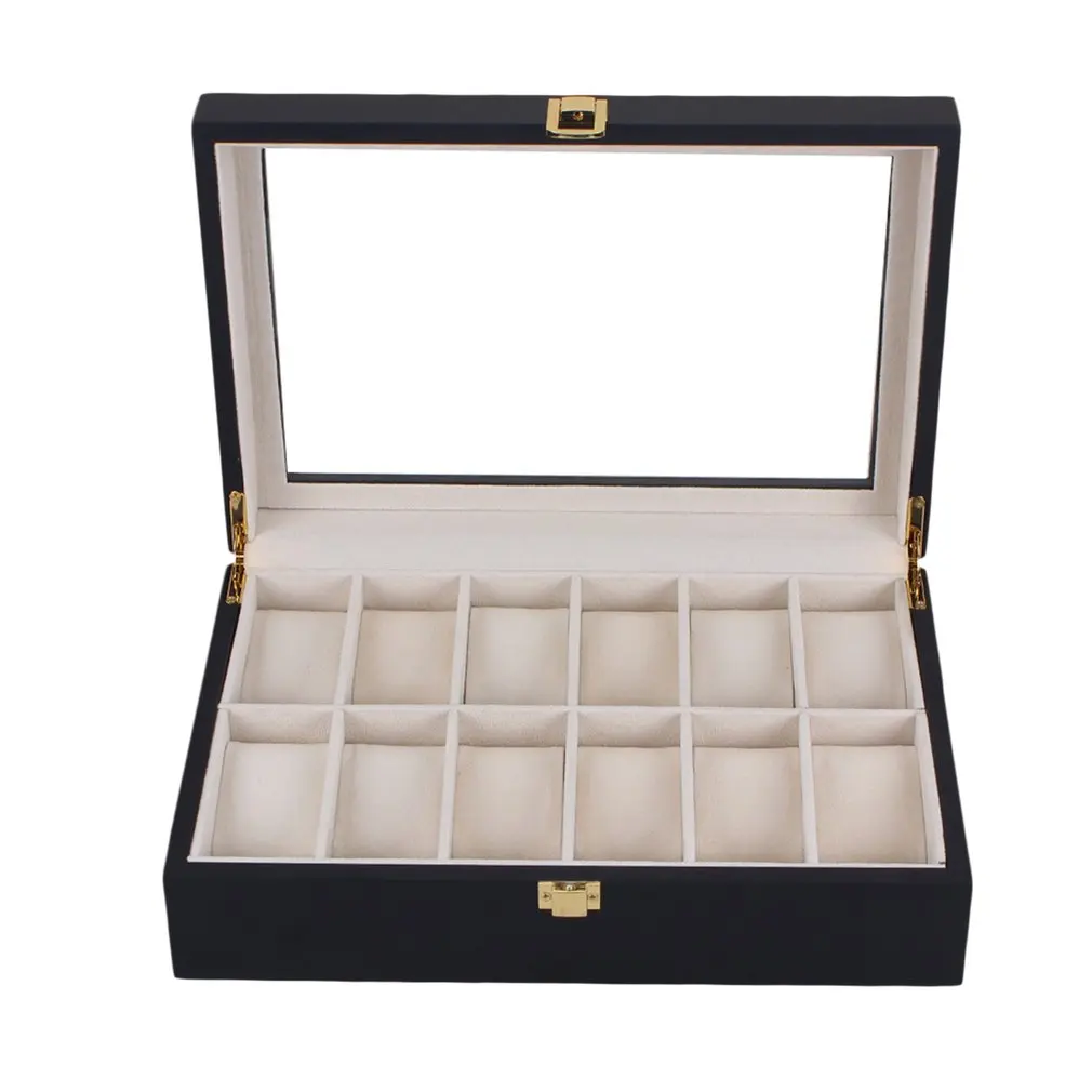 

12 Grids Balck Wooden Watch Box Storage Organizer Case Saat Kutusu Watch Jewelry Boxes Watch Holder