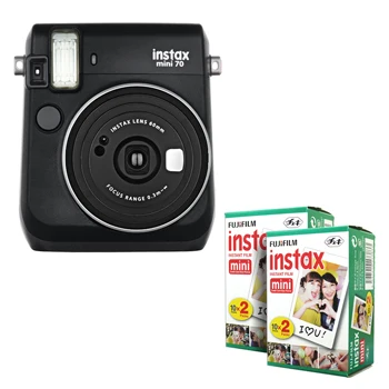 Фотокамера моментальной печати Fujifilm Instax Mini 70 6 цветов со стильным плечевым ремнем+ фотопленка Fuji 40 - Цвет: Black