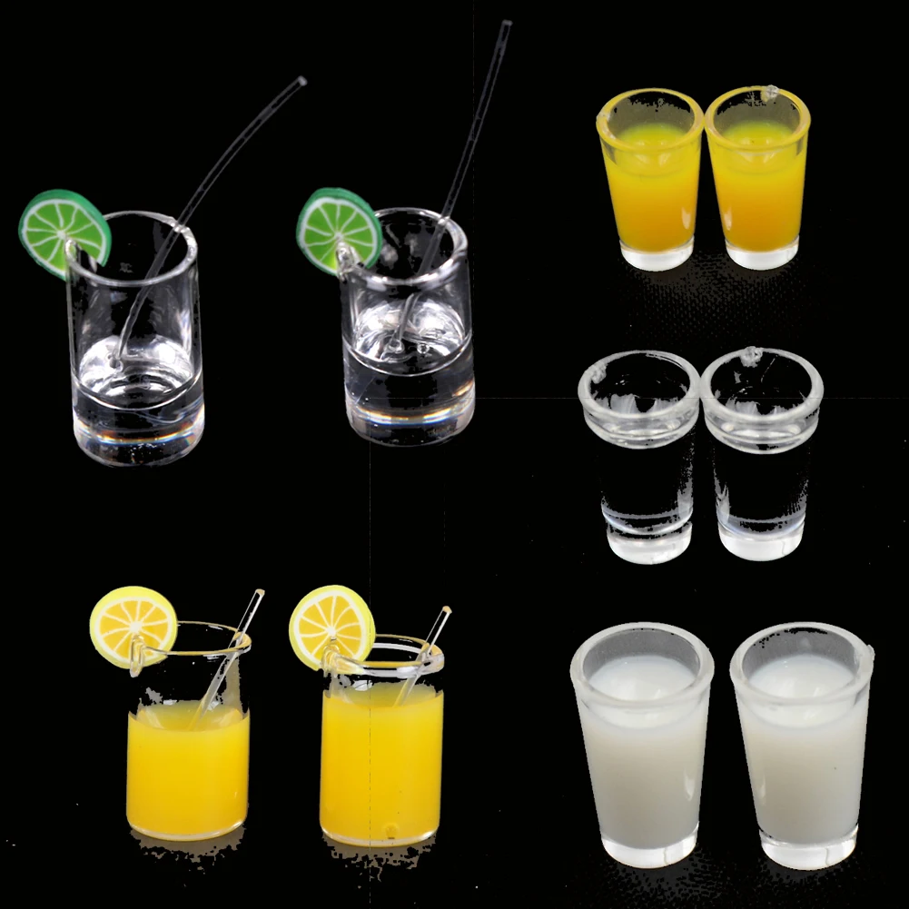 

Hot Sale Mini Decoration Gifts 2pcs 1:12 Resin Dollhouse Mini Lemon Water Cup Miniature Dollhouse Accessories Cups Toy