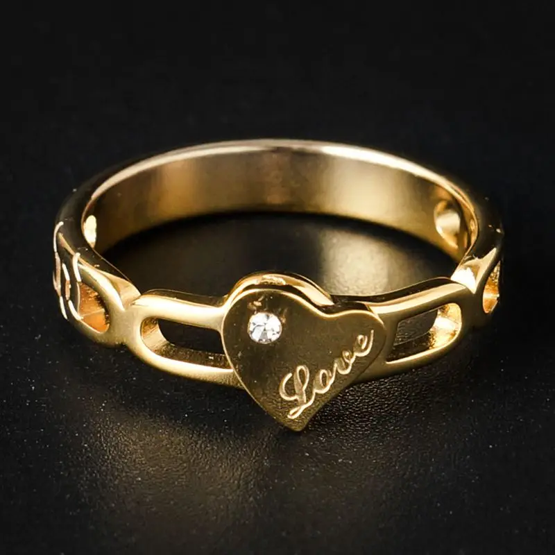 Кубическим цирконием из нержавеющей стали для возлюбленных кольца для мужчин и женщин классический позолоченный с камнем два слоя полые очаровательное кольцо, ювелирное изделие