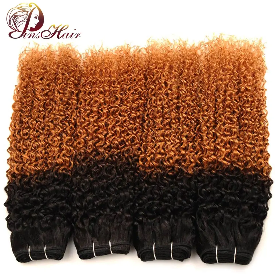 

Pinshair Ombre Jerry Curly Human Hair 4 Bundles Deals 1B 30 Ombre Brown Color Indian Hair Weave Extensions Non Remy No Shedding