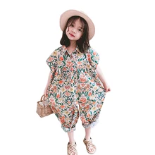 Свободный спортивный костюм с принтом для маленьких девочек комбинезоны для детей от 3 до 8 лет, детские комбинезоны для девочек, штаны г. летняя школьная одежда для детей