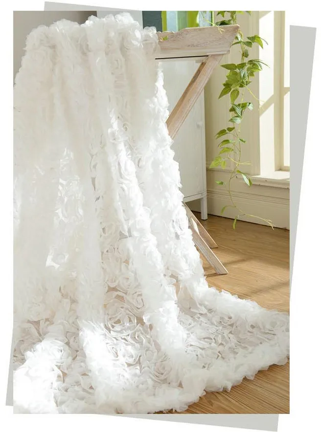 1Y Европейский Сладкий Белый 3D Роза из кружевной ткани сетки 140 см шириной вышитые пользовательские Гостиная Спальня Шторы Свадебные аксессуары