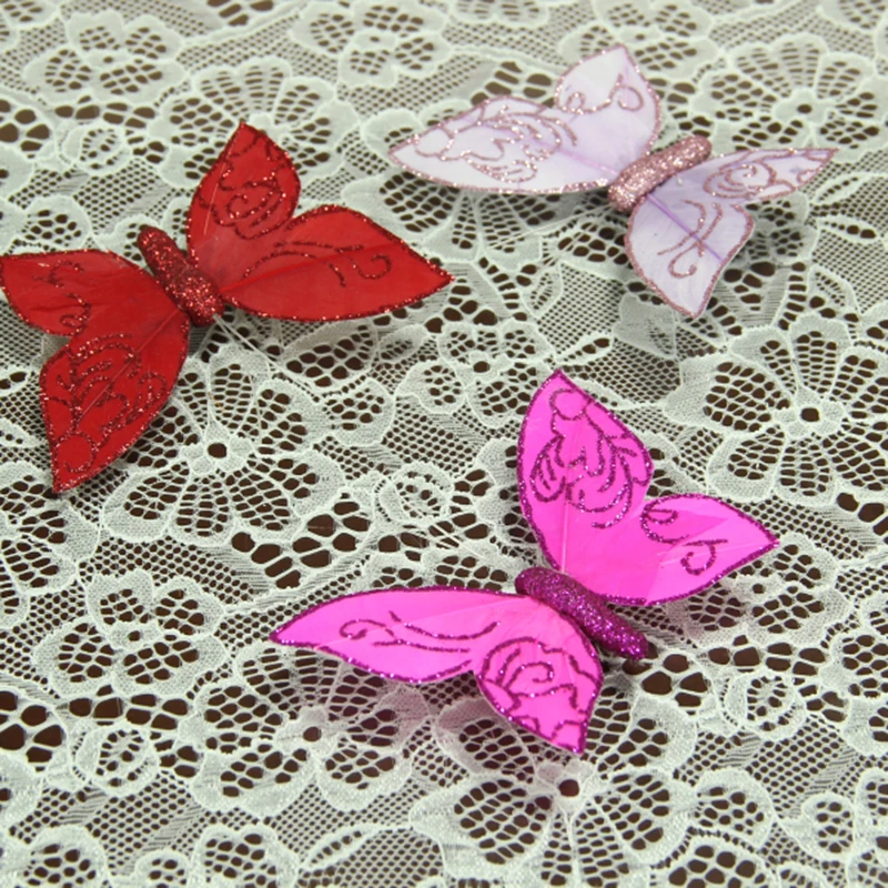 10pcs/lot 10*7cm Colorful Feather Butterfly Clip DIY Decoration