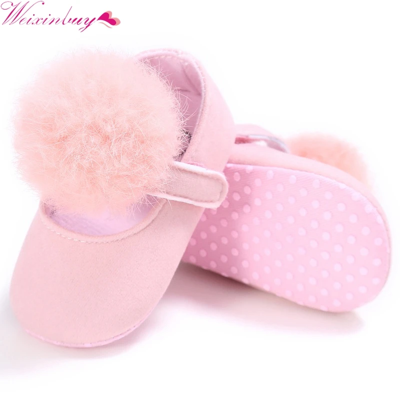 

WEIXINBUY Baby Shoes Sweet Infant Toddler Prewalkers Girl Princess Hair Ball First Walkers Pram Crib Bebe Shoes Mary Jane 2