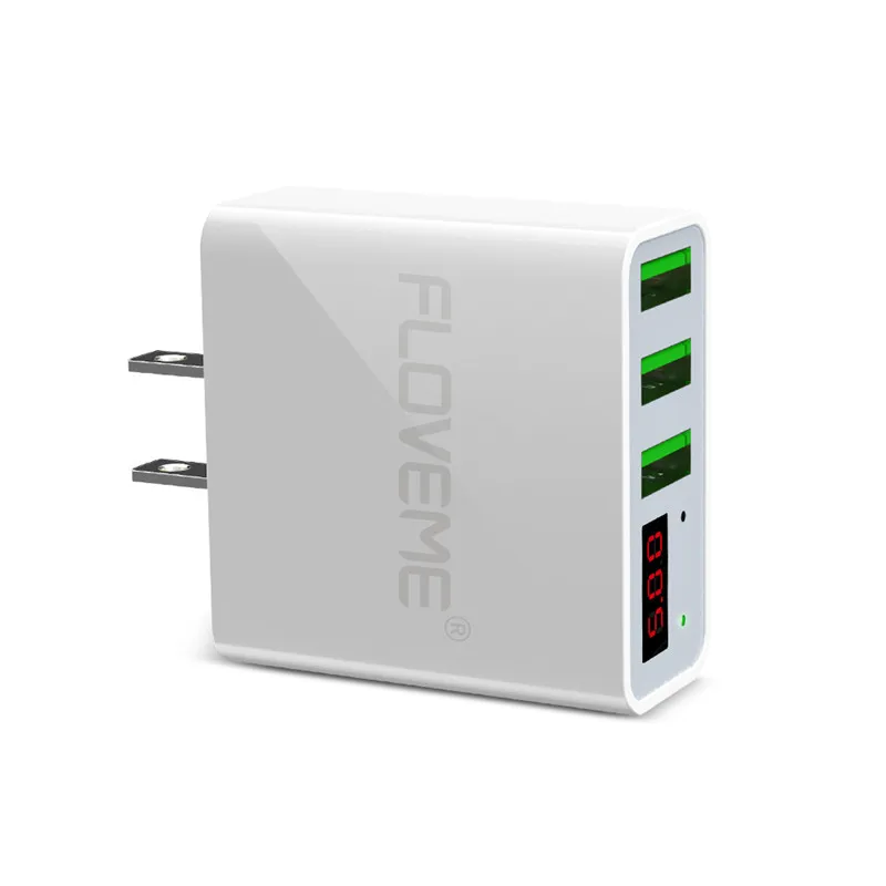 White US Plug FLOVEME USB Зарядное устройство для samsung S9 Большие размеры стоят на 15 Вт 3 Порты+ светодиодный Дисплей Портативный телефон Зарядное устройство s для iPhone 5S, se, 6 S, 7, 8plus X 10 - Тип штекера: White US Plug