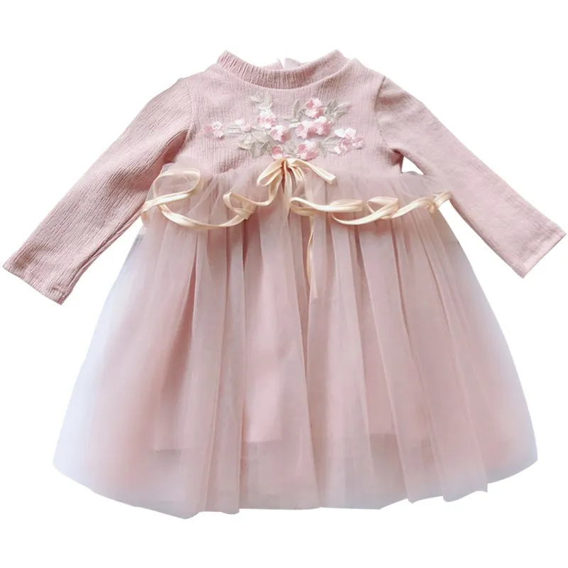 Платье для девочек; коллекция года; платье принцессы с вышивкой для вечеринки, дня рождения, свадьбы; Одежда для маленьких девочек; бальное платье; розовый цвет - Цвет: Розовый