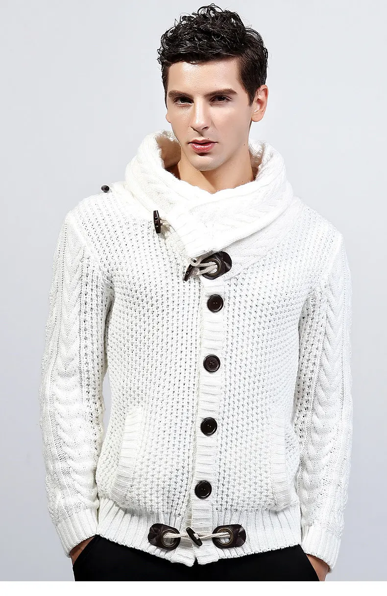 2017 Autumn Winter New Brand Men Cardigan Sweater Thicken Loose Fit Acrylic Warm Knited Male Sweatercoat White Black Muls M-3XL-2
