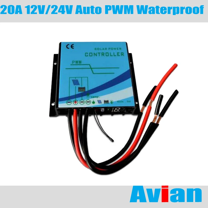 20A Водонепроницаемый блок управления установкой на солнечной батарее 12 V/24 V автоматический солнечный регулятор с PWM зарядки