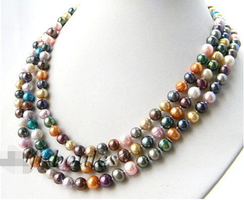 

fast 3Strands 17" 7MM Round Multicolor Freshwater Pearl Necklace NEW