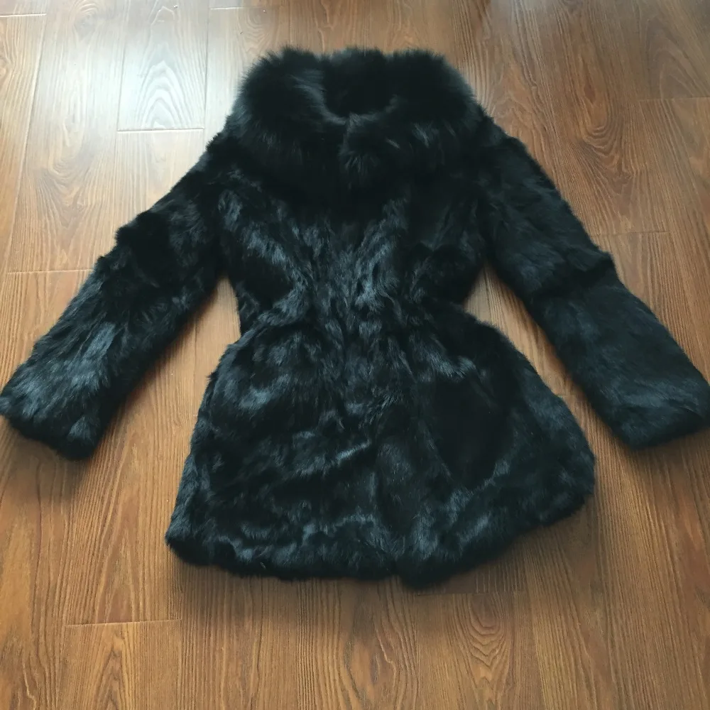 2019 New Arrival Luxury Big Real Fox Fur Collar Coat Natural Rabbit Fur