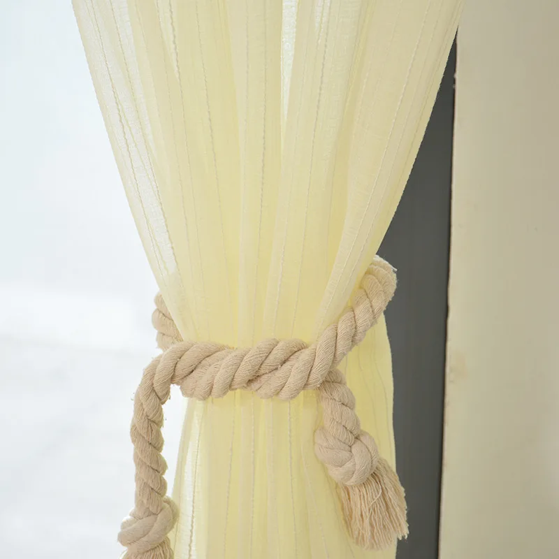 Coffee Tulle Curtains For Kitchen Door White Sheer Striped Curtains Drapes For The Living Room Window Linen Curtains WP039-30 - Цвет: Light Yellow Tulle