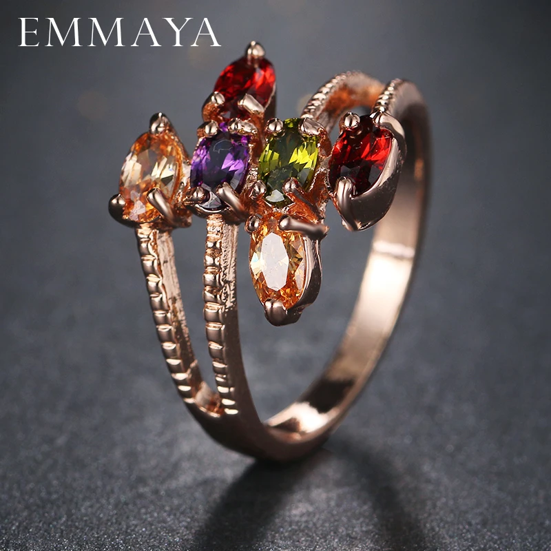 

Emmaya Brand New Rose Gold Color Leaf Rings For Women Rhinestones Size Ring Party Fashion Jewelry
