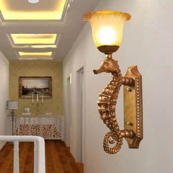 

European style Sea Horse Hotel engineering creative resin Continental Mediterranean study aisle wall lamp LO81109