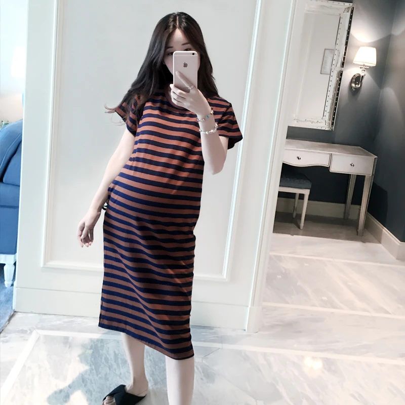 Новое платье для беременных в полоску Платья из хлопка для беременных Для женщин Maternidade Беременность одежда летняя мода Костюмы плюс