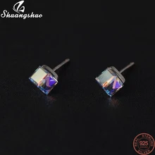Shuangshuo prata cor europeu e americano bugigangas praça zircão brincos para mulheres jóias orelha earing atacado