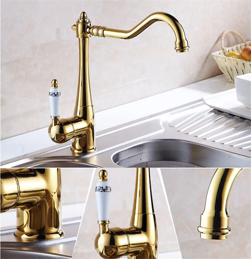Kitchen Faucets Brass Hot and Cold Sink Mixer Tap Ceramic Handle Rotating Water Crane Mixer Faucet Golden/Chrome Kitchen Faucet Kitchen Faucets Brass Hot and Cold Sink Mixer Tap Ceramic Handle Rotating Water Crane Mixer Faucet Golden/Chrome Kitchen Faucet