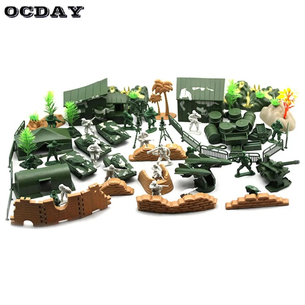 OCDAY 90PCS Model Military Exercises Toy Set Radar Tank Barrier Soldier War Weapon Plastic Army Action Figure Toys for Children