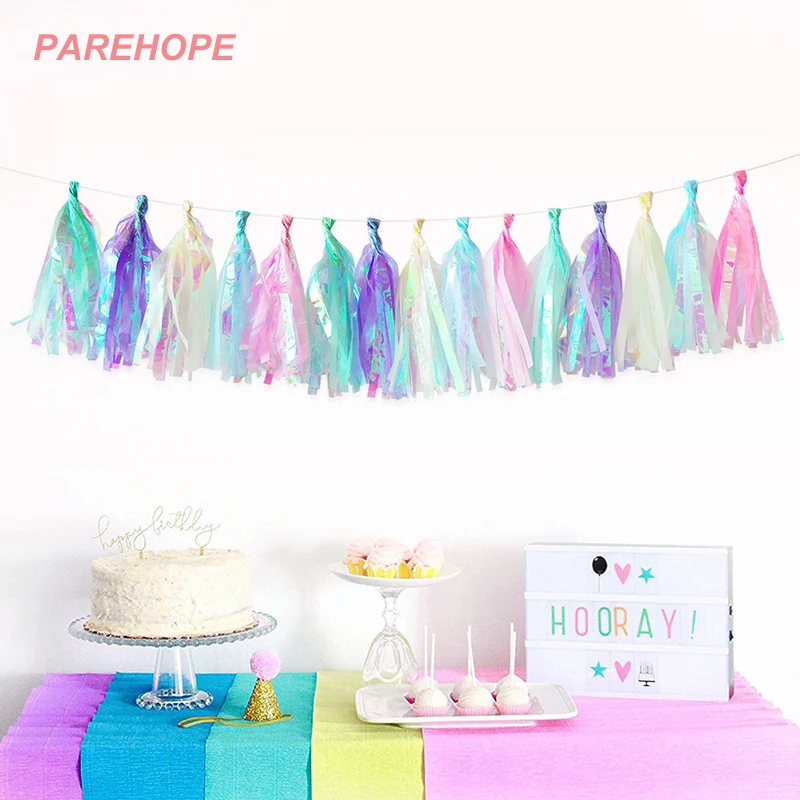 Unicorn Mermaid Rainbow Paper Tissue Tassel Wedding Birthday Party Decorations Baby Shower Tissue Tassel DIY Garland 3