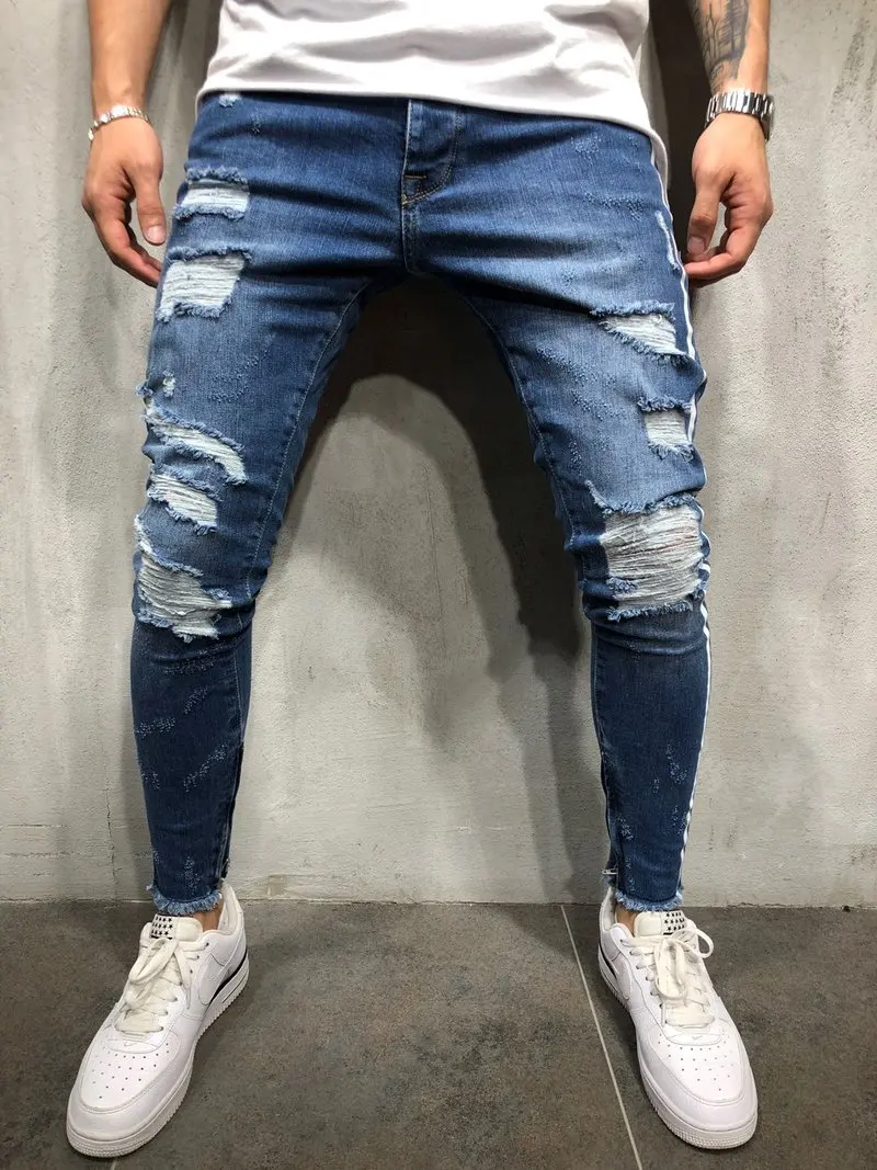 Diaoaid, новая мода, уличная одежда, хип-хоп, рваные мужские джинсы, одноцветные, индивидуальные, простые, с дырками, на молнии, мужские синие джинсовые штаны