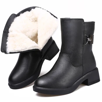 

2019 New Winter Boots Women Shoes Snow Fashion Metal Cowhide Wool Leather Boots Non-slip Women Boots Comfort Warm Martin Boots