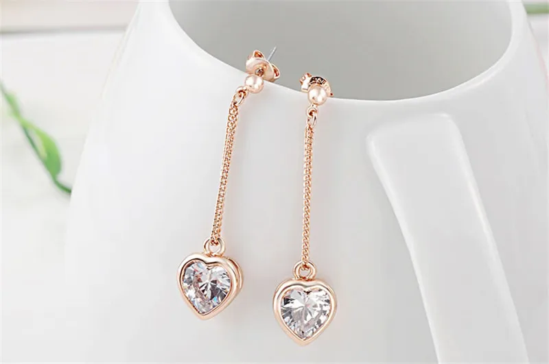 Romad Fashion Cubic Zirconia Crystal Long Dangle Earrings Jewelry Rose Gold-color Charm Drop Earring for Women Z3 | Украшения и