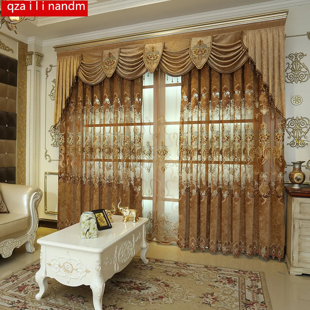 

European luxury Blackout Curtains For Living Room Flowers embroidered curtains for bedroom windows fabric blinds tulle curtains