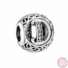 Алфавит D бусины в винтажном стиле, прозрачный CZ для женщин, изготовление ювелирных изделий DIY Fit PANDORA Подвески Серебро 925 LE015-D
