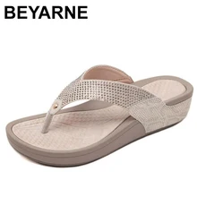 BEYARNE-Sandalias para mujer con plataforma cuña cuentas y lentejuelas, zapatos de verano, calzado de playa, estilo flip-flops, 2019