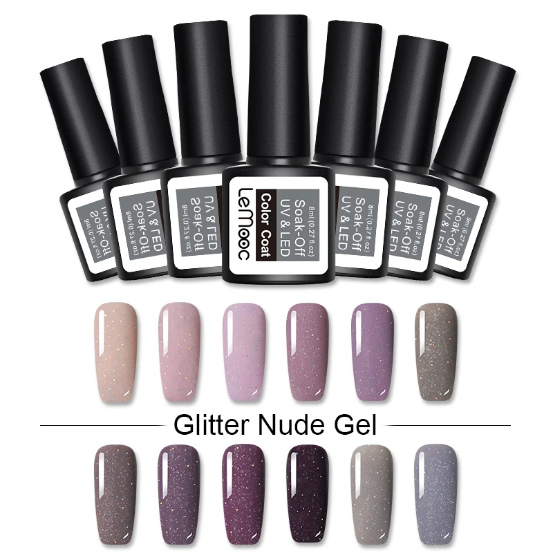 

LEMOOC 8ml Series Glitter Gel Polish Laser Holo Sequins Nail Gel Polish Soak Off Vernis Gel UV Primer Nail Art Gel Varnish