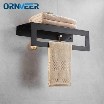 

Wholesale And Retail New Design 60CM Wall Mounted Matte Black Painted Stainless Steel Towel Rack Bathroom Holders